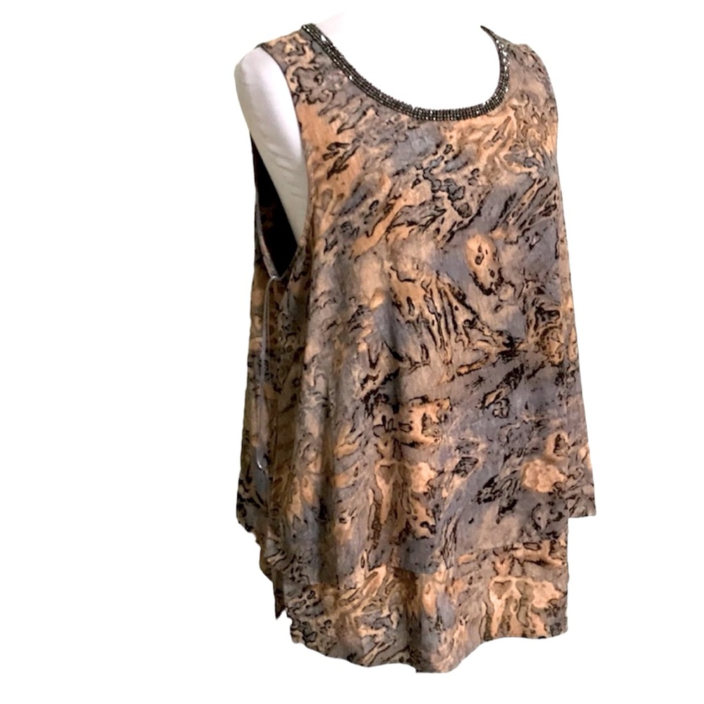 Juicy Couture Tiered Sleeveless Blouse. Sparkly Black Beaded Neckline. Medium.